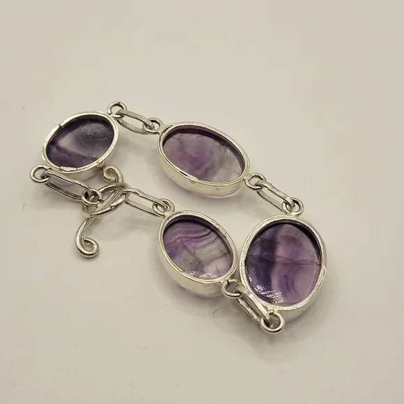 Modern Purple Fluorite Sterling Silver Link Bracelet